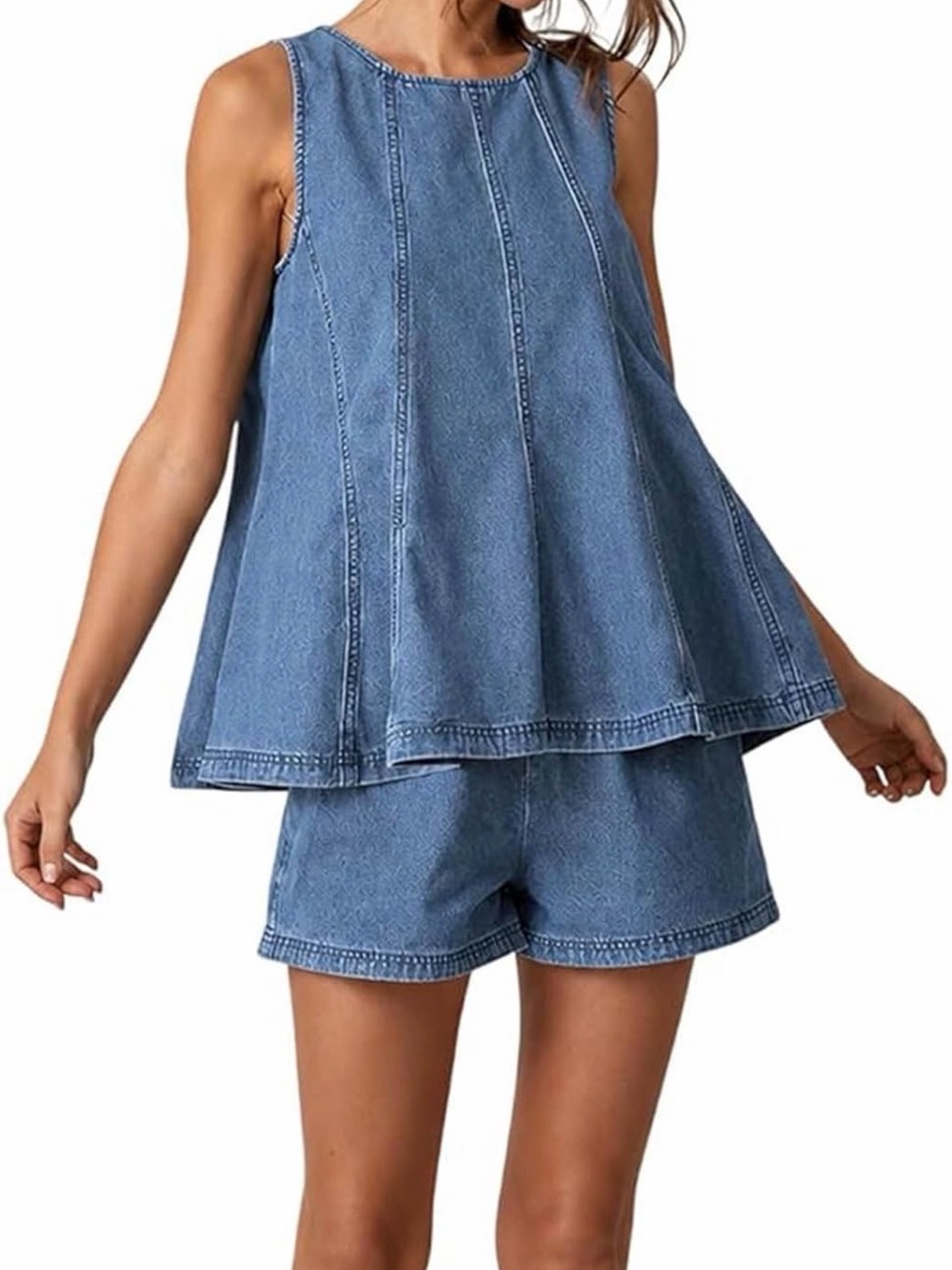 Women’s Blue Denim 2 piece Tank and Short Set